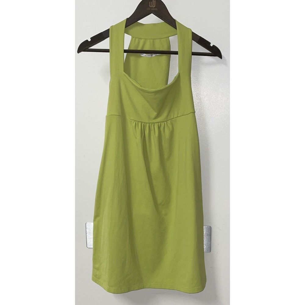 Susana Monaco Square Neck Mini Dress Wide Racer Back Lightening Bolt Green Sz M